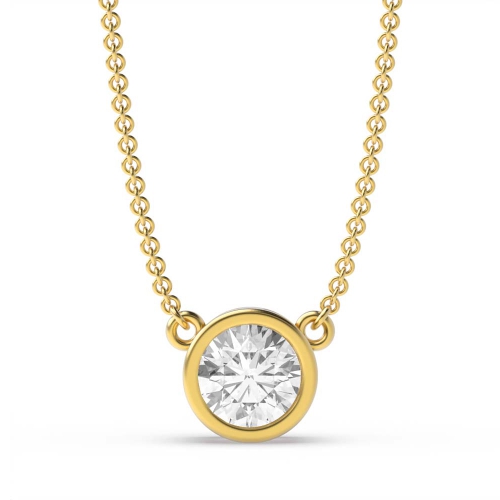 Round 0.15 SI2 H ABELINI 9K Yellow Gold Full Bezel Set Round Solitaire Diamond Pendant in White, Yellow, Rose Gold and Platinum