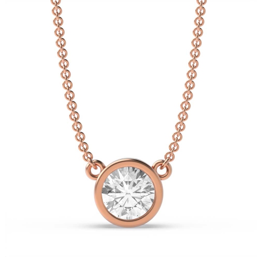 Bezel Setting Rose Gold chain linked Solitaire Pendant Necklace