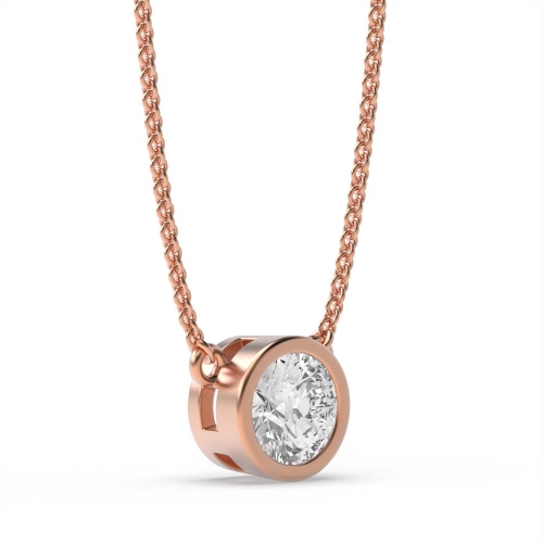 Bezel Setting Rose Gold chain linked Solitaire Pendant Necklace