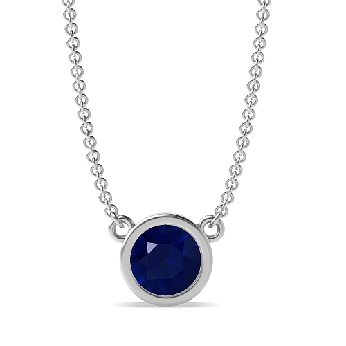 Bezel Setting Chain linked Blue Sapphire Pendant Necklaces