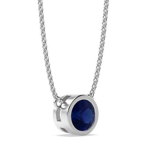 Bezel Setting Chain linked Blue Sapphire Pendant Necklaces