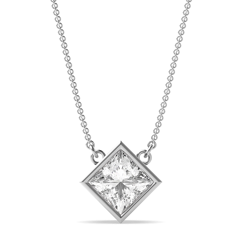 Bezel Setting Princess Chain linked Pendant Necklaces