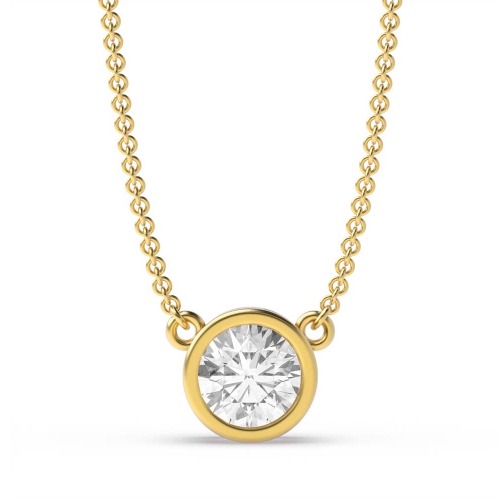 Bezel Setting Round 0.20 SI2 G ABELINI 9K Yellow Gold chain linked Solitaire pendant necklaces