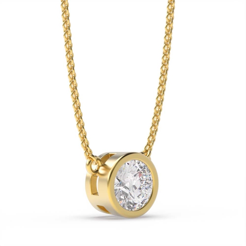 Bezel Setting Round 0.20 SI2 G ABELINI 9K Yellow Gold chain linked Solitaire pendant necklaces