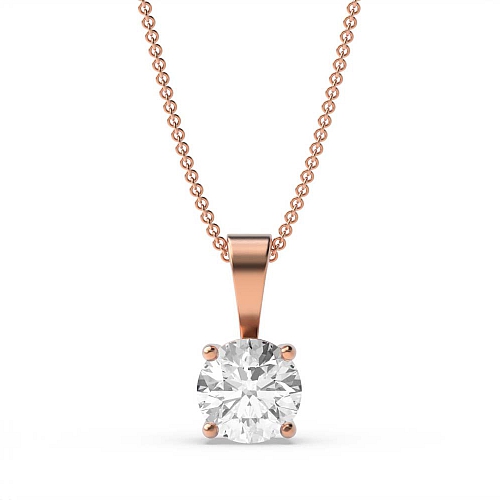 4 Prong Rose Gold solid bale basket set Solitaire Pendant Necklace