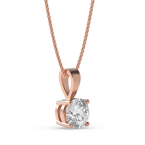 4 Prong Rose Gold solid bale basket set Solitaire Pendant Necklace