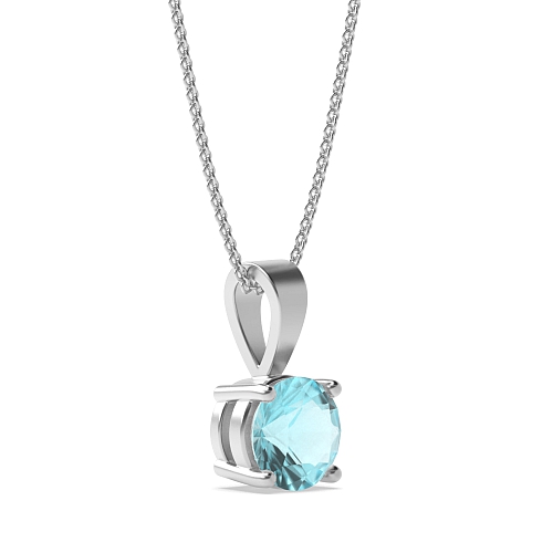 4 Prong solid bale basket set Aquamarine Solitaire Pendant Necklace