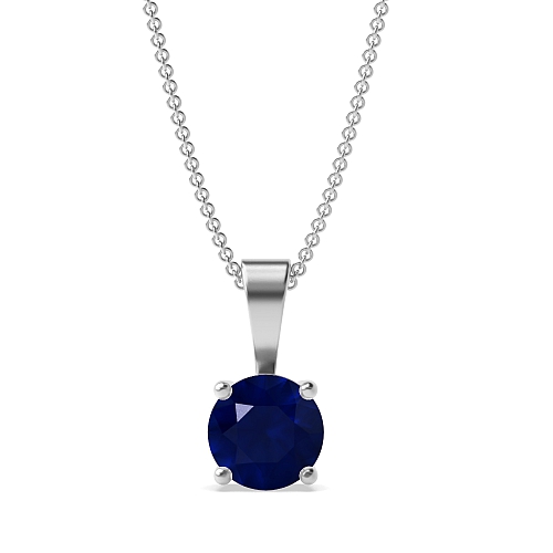 4 Prong solid bale basket set Blue Sapphire Solitaire Pendant Necklace