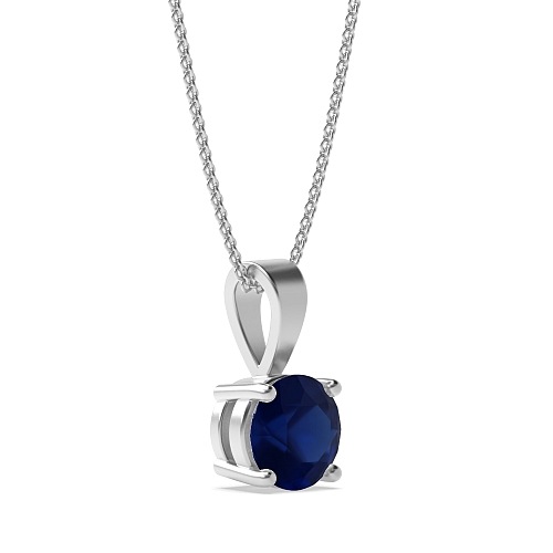 4 Prong solid bale basket set Blue Sapphire Solitaire Pendant Necklace