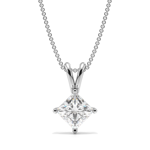 4 Prong Princess Flare Solitaire Pendant Necklace