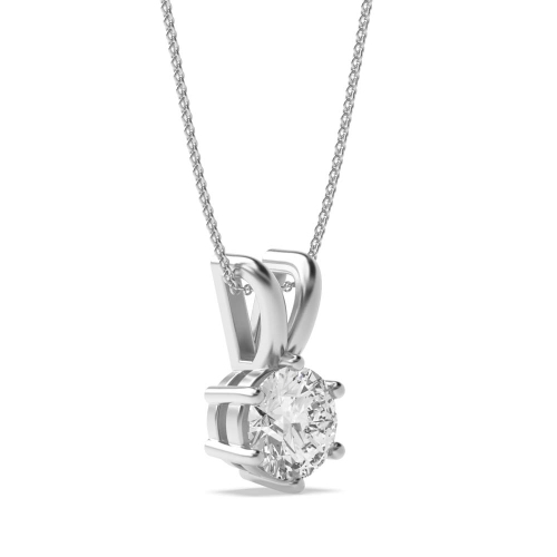 6 Prong White Gold Solitaire Pendant Necklace