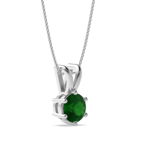 6 Prong Sparkle Emerald Solitaire Pendant Necklace