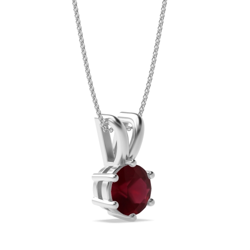 6 Prong Sparkle Ruby Solitaire Pendant Necklace