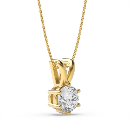 6 Prong Yellow Gold Solitaire Pendant Necklace