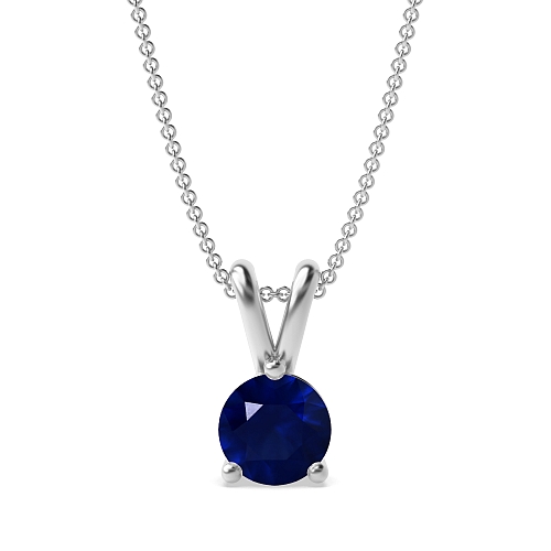 3 Prong Round Split bale Blue Sapphire Pendant Necklaces