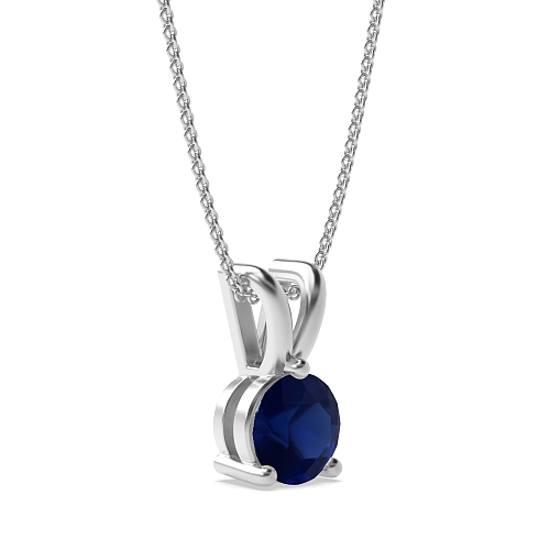 3 Prong Round Split bale Blue Sapphire Pendant Necklaces