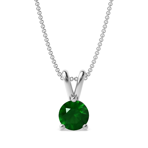 3 Prong Round Split bale Emerald Pendant Necklaces