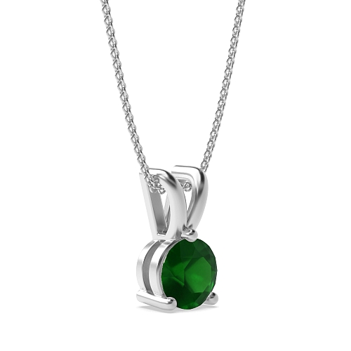 3 Prong Round Split bale Emerald Pendant Necklaces