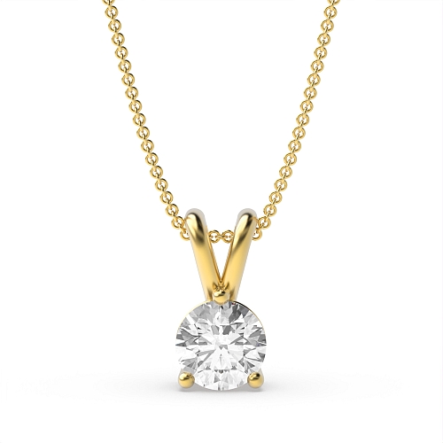3 Prong Round Yellow Gold Split bale Pendant Necklaces