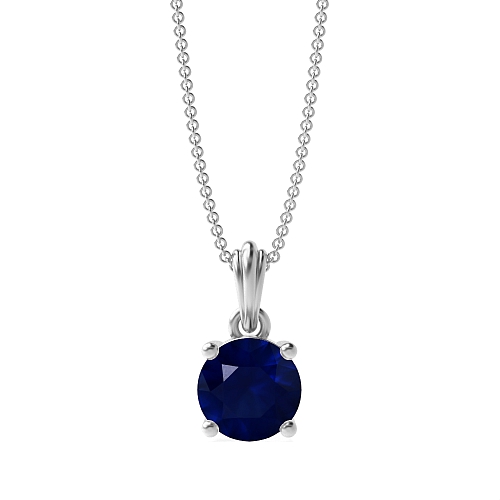 4 Prong designer bale Blue Sapphire Solitaire Pendant Necklace