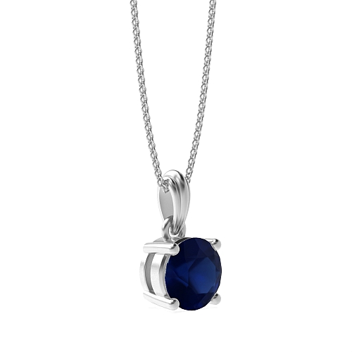 4 Prong designer bale Blue Sapphire Solitaire Pendant Necklace