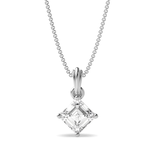 4 Prong Asscher Designer bale Solitaire Pendant Necklaces