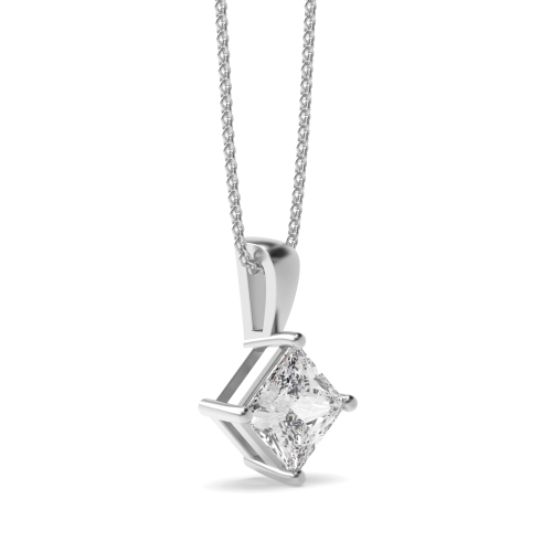 Gold Chain Princess Solitaire Diamond Pendant Necklace