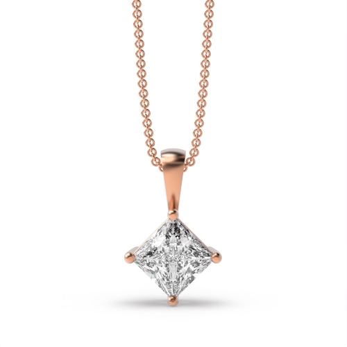 4 Prong Princess Rose Gold square Solitaire Pendant Necklace