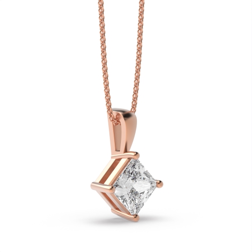 4 Prong Princess Rose Gold square Solitaire Pendant Necklace