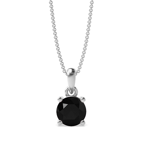 4 Prong Soild Bale With Link Black Diamond Pendant Necklaces
