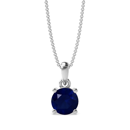 4 Prong Soild Bale With Link Blue Sapphire Pendant Necklaces
