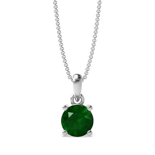 4 Prong Soild Bale With Link Emerald Pendant Necklaces