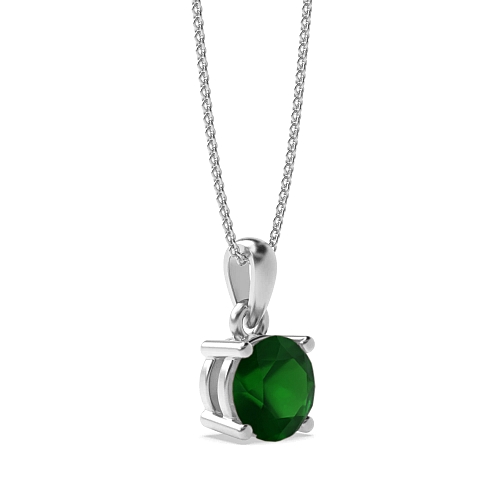 4 Prong Soild Bale With Link Emerald Pendant Necklaces