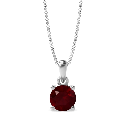 4 Prong Soild Bale With Link Ruby Pendant Necklaces