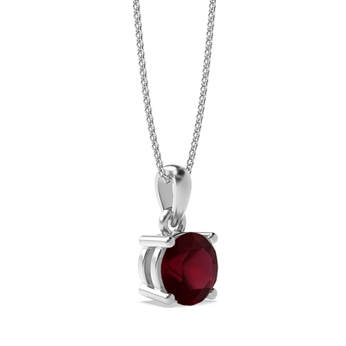 4 Prong Soild Bale With Link Ruby Pendant Necklaces