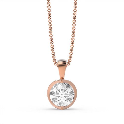 Bezel Setting Round Rose Gold open set Solitaire Pendant Necklace