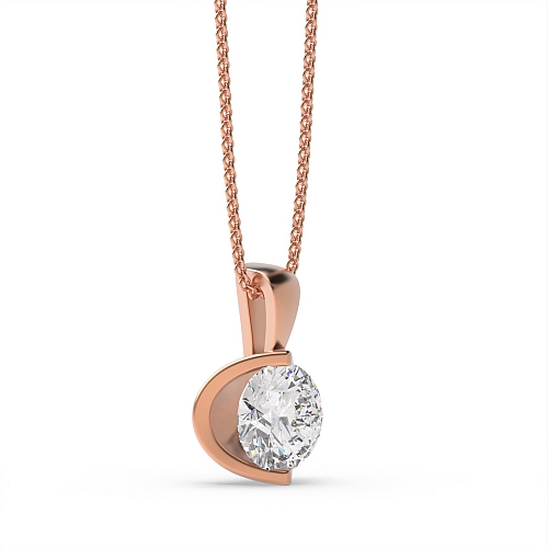 Bezel Setting Round Rose Gold open set Solitaire Pendant Necklace