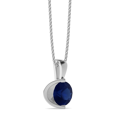 Bezel Setting Round Open set Blue Sapphire Pendant Necklaces