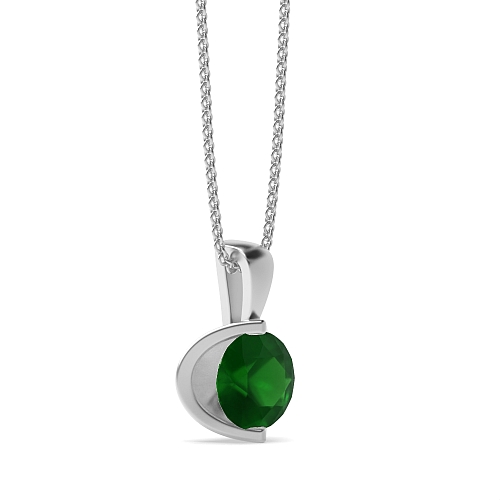 Bezel Setting Round Open set Emerald Pendant Necklaces