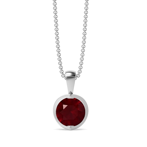 Bezel Setting Round Open set Ruby Pendant Necklaces