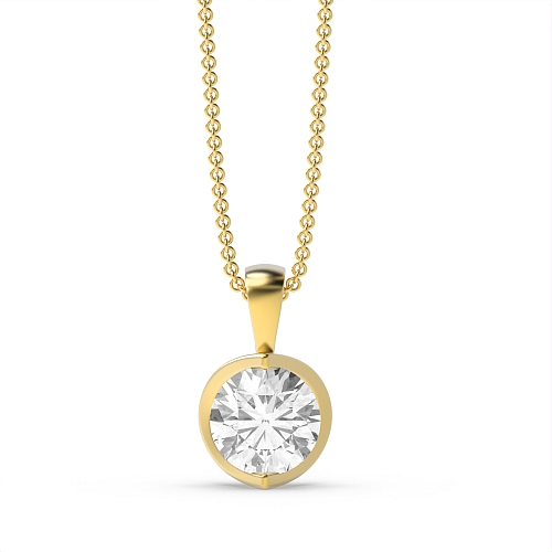 Bezel Setting Round Yellow Gold Open set Pendant Necklaces