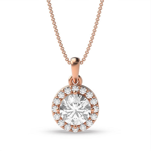 4 Prong Rose Gold elegant Halo Pendant Necklace