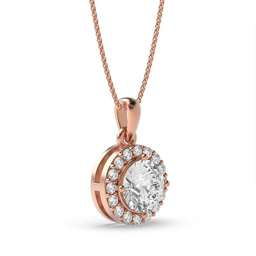 4 Prong Rose Gold elegant Halo Pendant Necklace