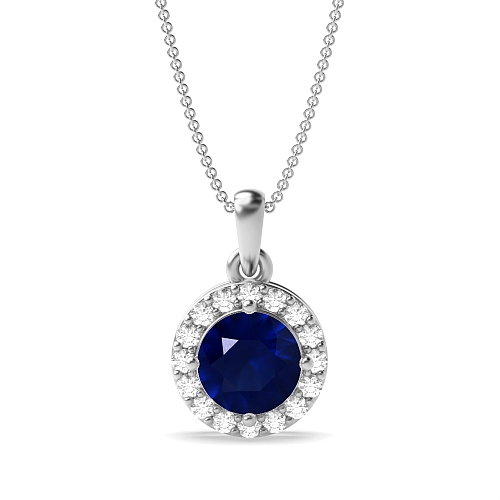 4 Prong elegant Blue Sapphire Halo Pendant Necklace