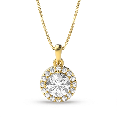 4 Prong Yellow Gold Elegant Halo Pendant Necklaces