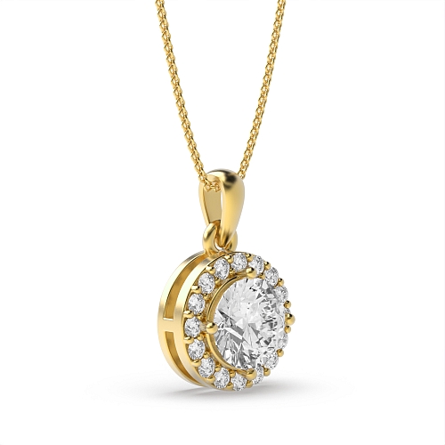 4 Prong Yellow Gold Elegant Halo Pendant Necklaces