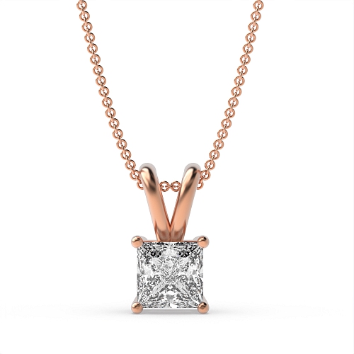 4 Prong Rose Gold split bale clasiic basket Solitaire Pendant Necklace