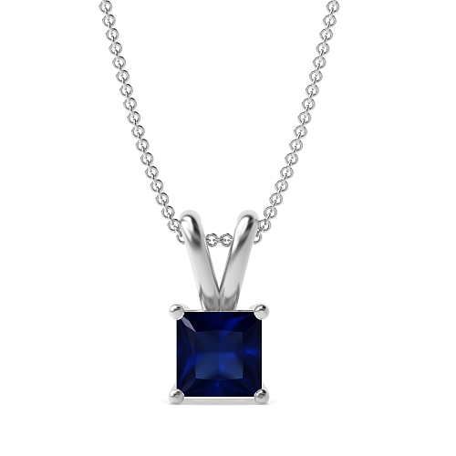 4 Prong split bale clasiic basket Blue Sapphire Solitaire Pendant Necklace