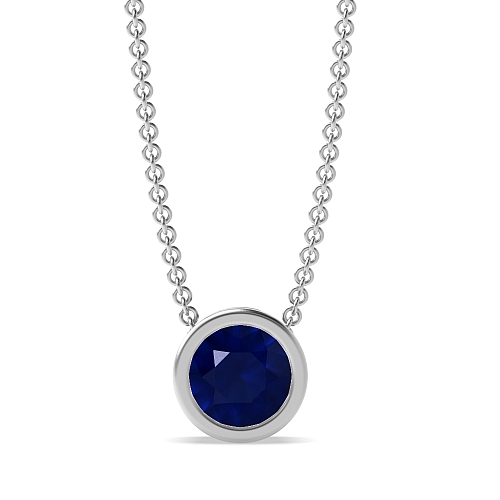 Bezel Setting Classic Blue Sapphire Solitaire Pendant Necklace