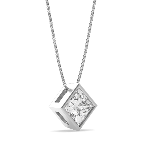 Bezel Setting Princess Classic Pendant Necklaces